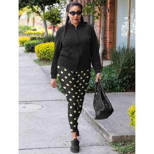 Leggings Mode Motif Retro Chic Black Gold Pois
