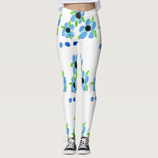 Leggings Mode sport floral bleu moderne (Devant)