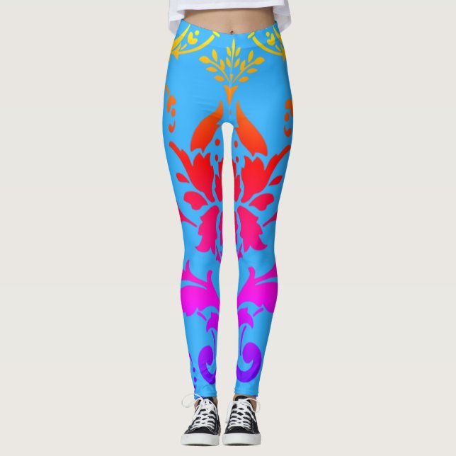 Leggings Modèle de Damas arc-en-ciel (Devant)