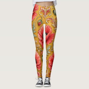 Leggings Modèle fleur de pavot doré