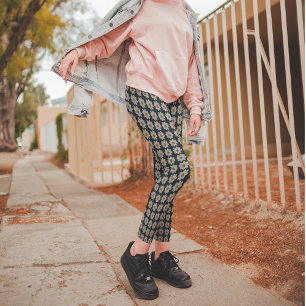 Leggings Modèle floral dahlia blanc sur noir
