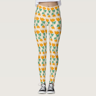Leggings Modèle floral de tulipe jaune crème
