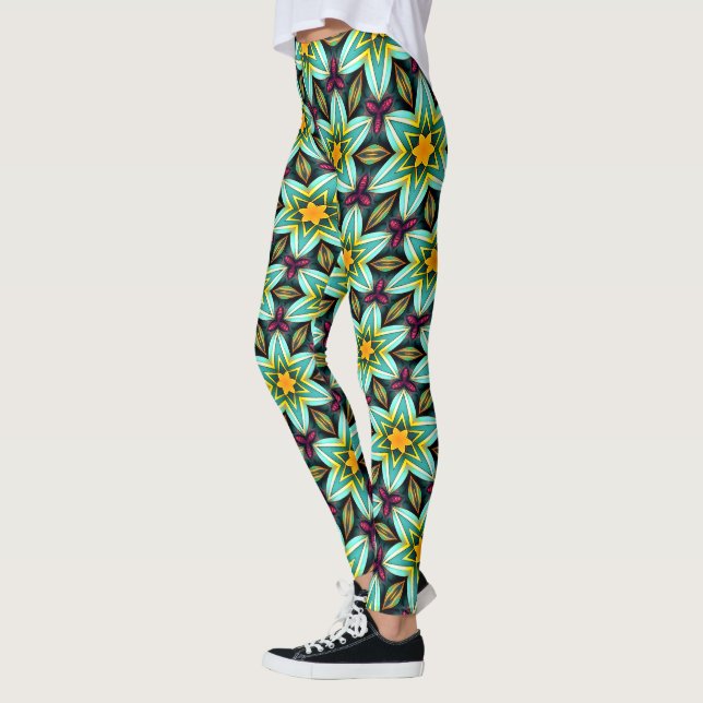Leggings Modèle Floral Étoiles Vertes (Gauche)