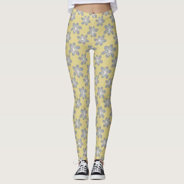 Leggings Modèle floral jaune élégant et gris ultime (Devant)