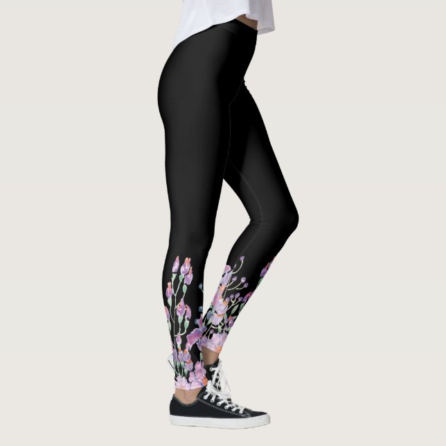 Leggings Modèle floral sur noir (Droite)