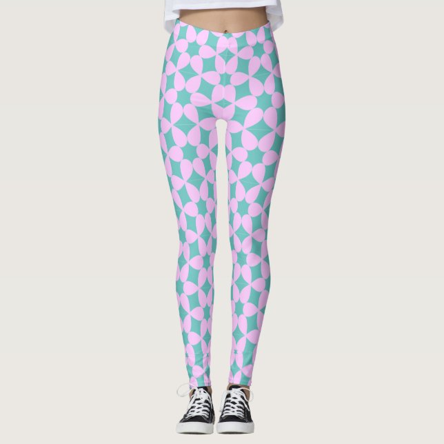 Leggings Modèle floral Turquoise sans couture Exercice fémi (Devant)