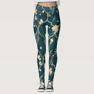 Leggings Modèle floral vert et or