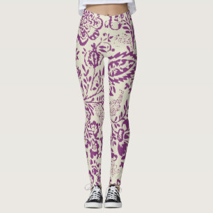 Leggings Modèle floral Vintage pourpre et ivoire