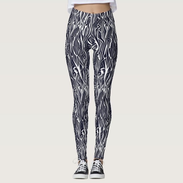 Leggings Modèle moderne Abstrait de zèbre noir et blanc (Devant)