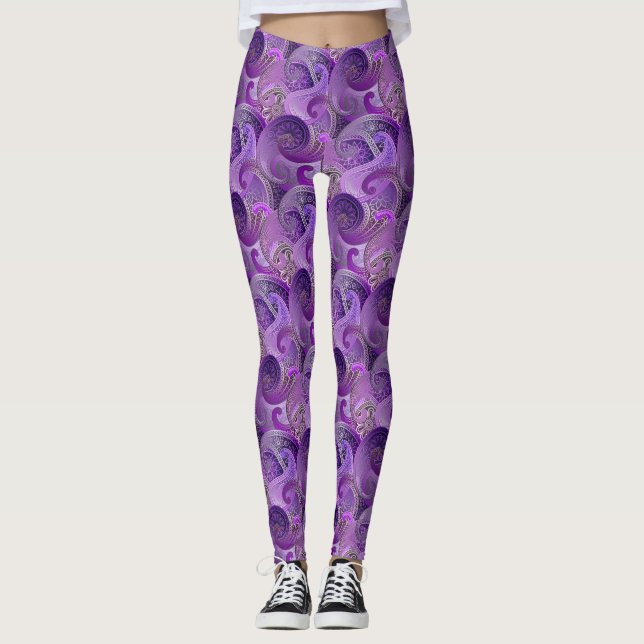 Leggings Modèle pourpre Paisley Damask (Devant)