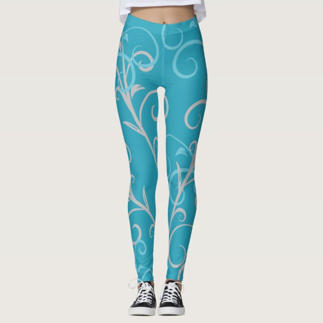 Leggings Modern Aqua Blue Swirl Pattern (Devant)