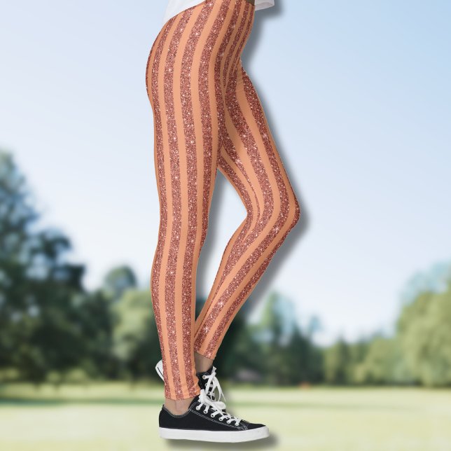 Leggings Modern Orange Mango Glitter Style Vertical Stripes (Créateur téléchargé)