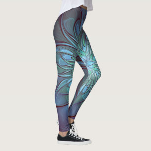 Leggings Moderne Abstrait tendance Fleur bleue Fractal Art