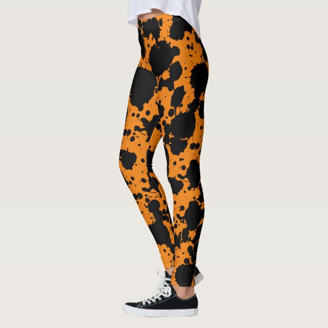 Leggings Moderne Black et Orange Peinture Splatter Funny (Gauche)