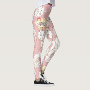 Leggings Moderne Blanc Or Blush Rose Catus Motif Floral