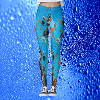 Leggings Moderne Chic Aqua Bleu Marine Vie Océan Coloré