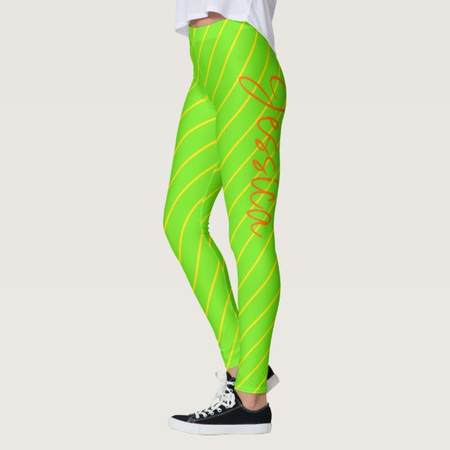 Leggings Moderne Chic Cool Neon Jaune Vert Orange rayé (Gauche)