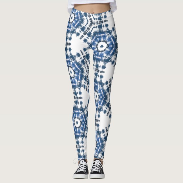 Leggings Moderne Chic Shobori Motif de teinture Bleu Tie (Devant)