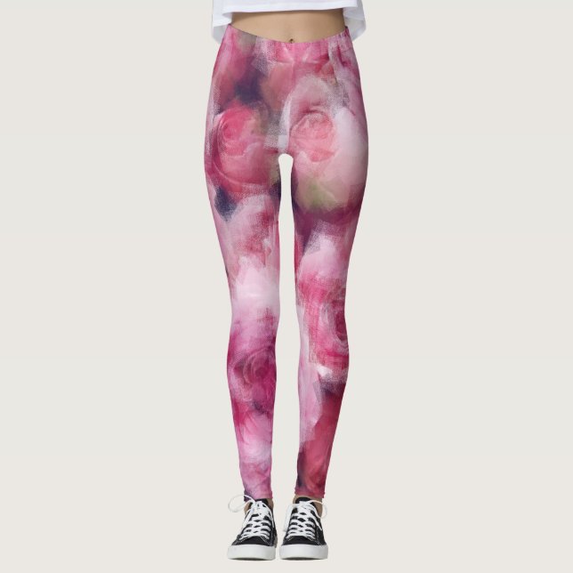 Leggings Moderne Elégant Rose Rouge Roses Floral Chic tenda (Devant)
