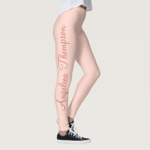Leggings Moderne Feminine Solide Rose Soft Script Nom perso