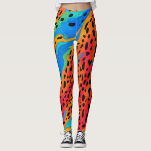 Leggings Moderne Imprimé Animalier Abstrait Bleu Orange Sau