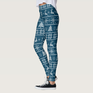 Leggings Moderne Nordic Knit Ugly Sweater Marine Motif blan