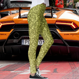 Leggings Moderne Olive Gris Jaune Paillettes Motif Festif