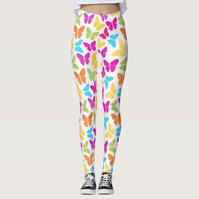 Leggings Moderne Vibrant Arc-en-ciel Butterfly mûre Motif (Devant)