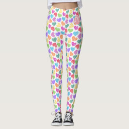 Leggings Moderne Vibrant Rainbow Doodle Hearts Monogramme