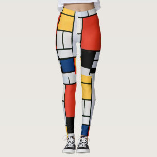 Leggings Mondrial Composition Rouge Jaune Bleu Noir