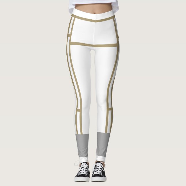 Leggings Mondrian Inspiré Blanc Beige 1 (Devant)
