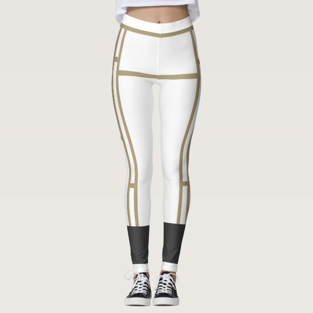 Leggings Mondrian Inspiré Blanc Beige 2 (Devant)