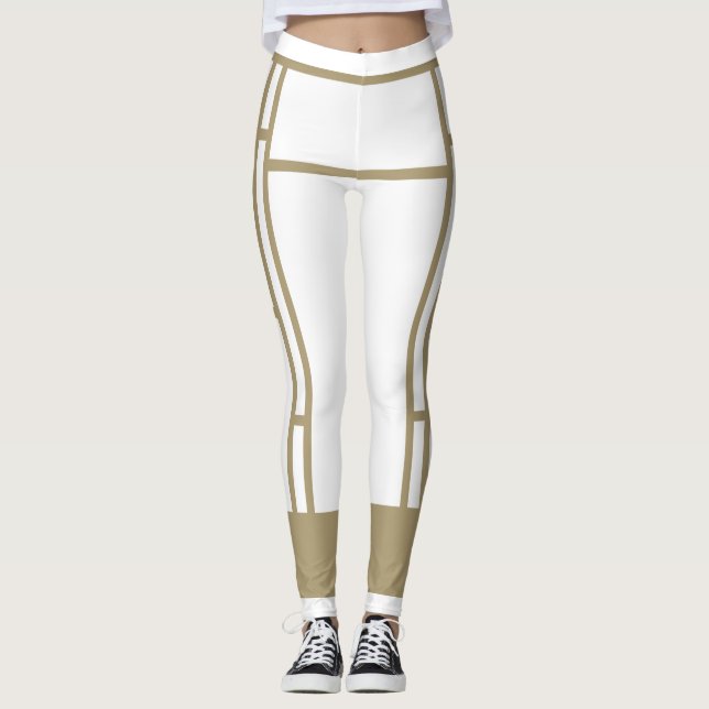 Leggings Mondrian Inspiré Blanc Beige 4 (Devant)