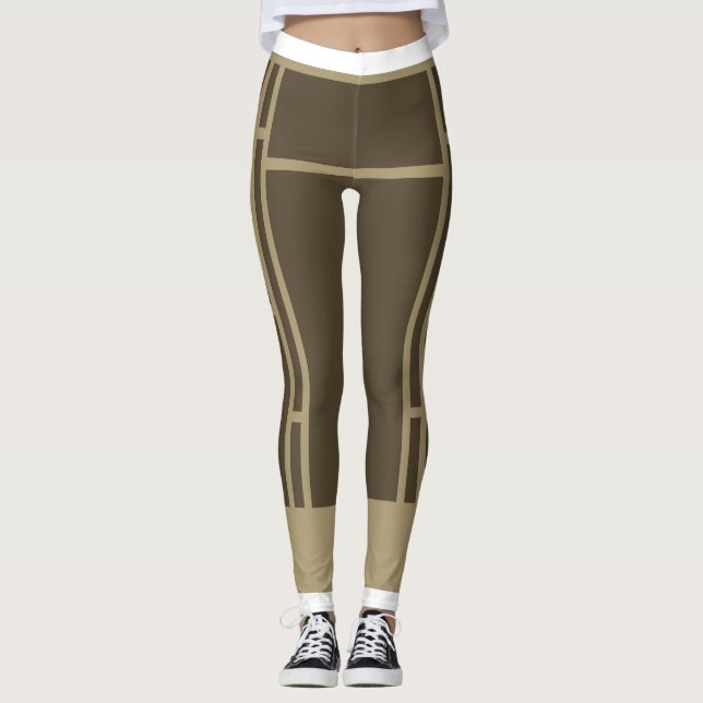 Leggings Mondrian Inspirierte Brown Beige 3 (Vorderseite)