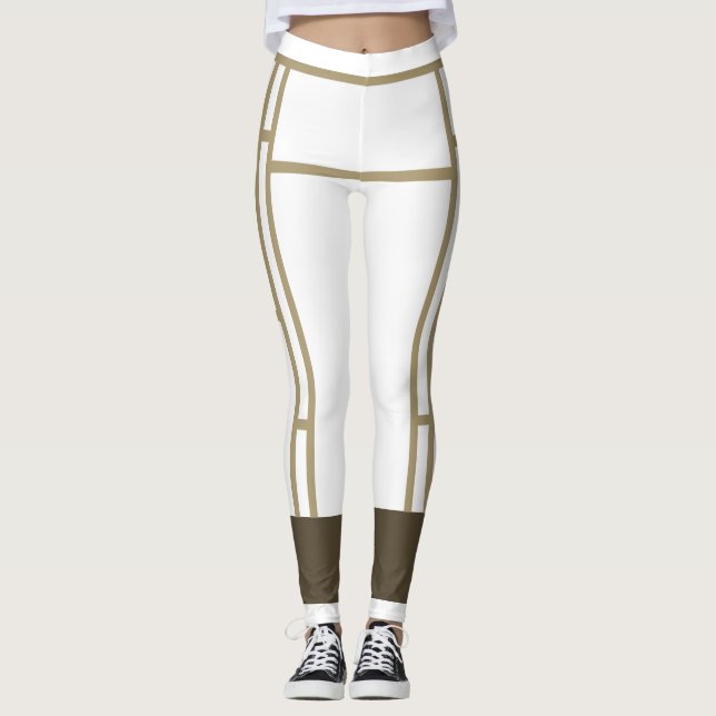 Leggings Mondrian Inspirierte Weißbeige 3 (Vorderseite)
