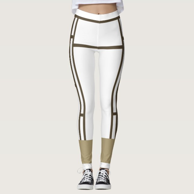 Leggings Mondrian Inspirierte White Brown 3 (Vorderseite)