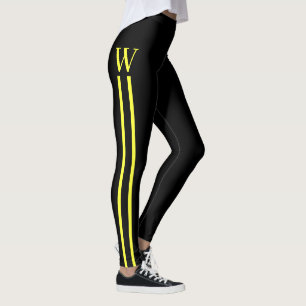 Leggings Monogramme Athlétique Rayé sur les Côtés Noir et J