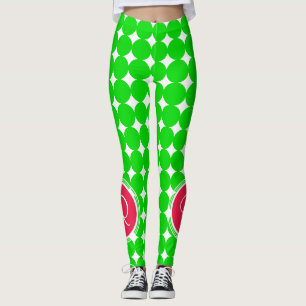 Leggings Monogramme de point de polka rouge et vert