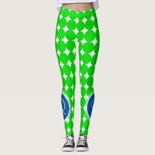 Leggings Monogramme de point Polka bleu et vert