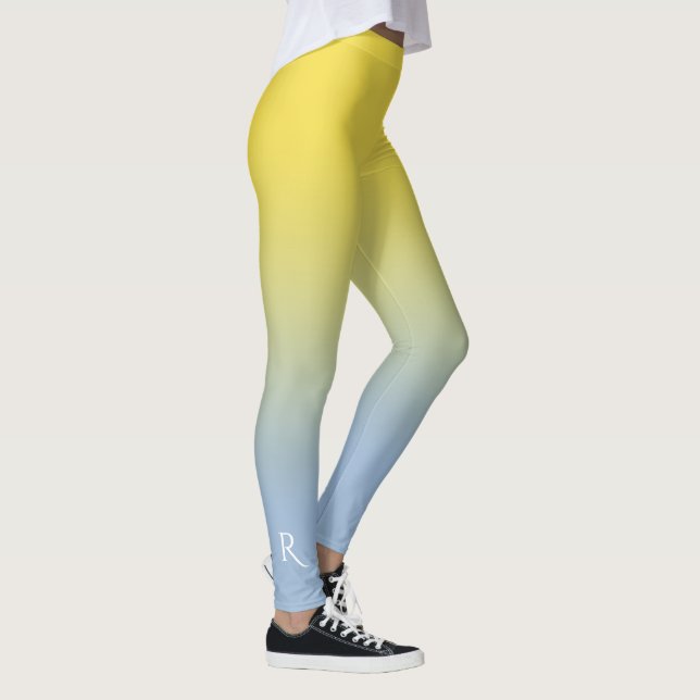 Leggings Monogramme élegant jaune à bleu clair (Droite)