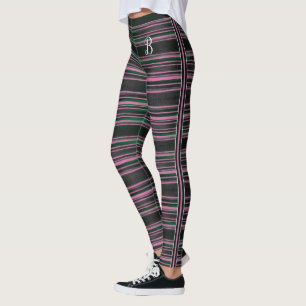 Leggings Monogramme en tissu de mode rose noire rayé