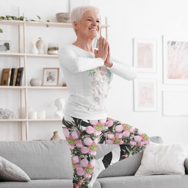 Leggings Monogramme Motif à la mode rose rose noir (Créateur téléchargé)