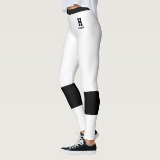 Leggings Monogramme personnalisé Nom Classique Blanc Accent