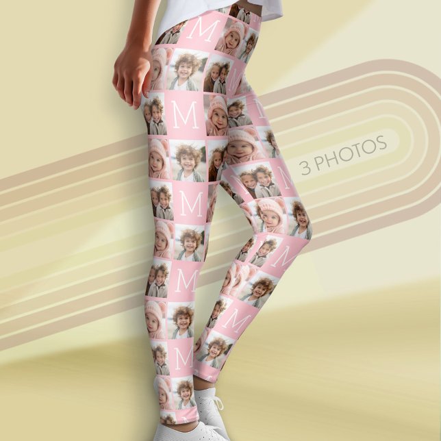 Leggings Monogramme rose vierge avec collage photo personna (Custom Photo Leggings)