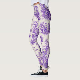 Leggings monogramme vintage fleuri violet toile de jouy