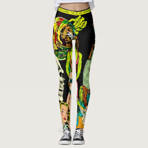 Leggings Monstres de squelette Sorcière Collage d'horreur d