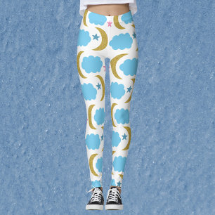 Leggings Moon Cloud Stars Faux Gold Parties scintillant Mot