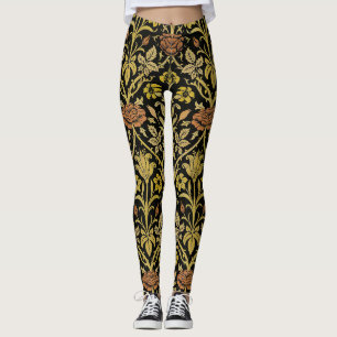 Leggings Morris Arrière - plan noir Rose et Motif de fleurs