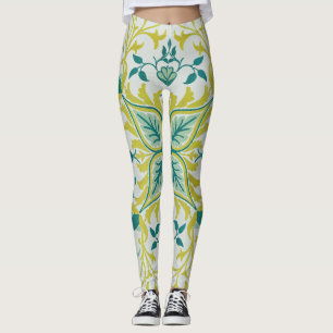 Leggings Morris Vin jaune Turquoise & Motif Fleur