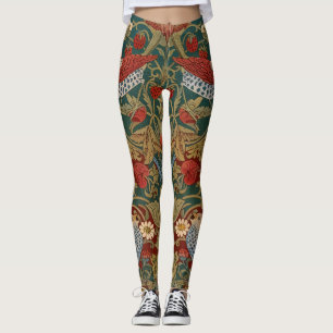 Leggings Morris Voleur de Fraises Vert Turquoise Rouge Art